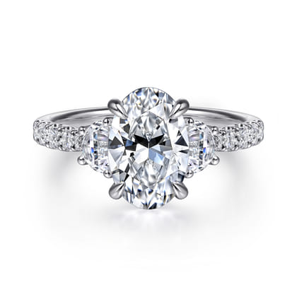 Dee - 14K White Gold Oval Three Stone Lotus Diamond Engagement Ring