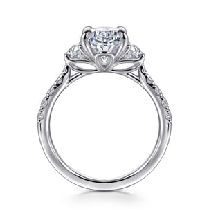 Dee - 14K White Gold Oval Three Stone Lotus Diamond Engagement Ring