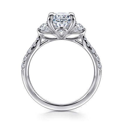 Dee - 14K White Gold Oval Three Stone Lotus Diamond Engagement Ring