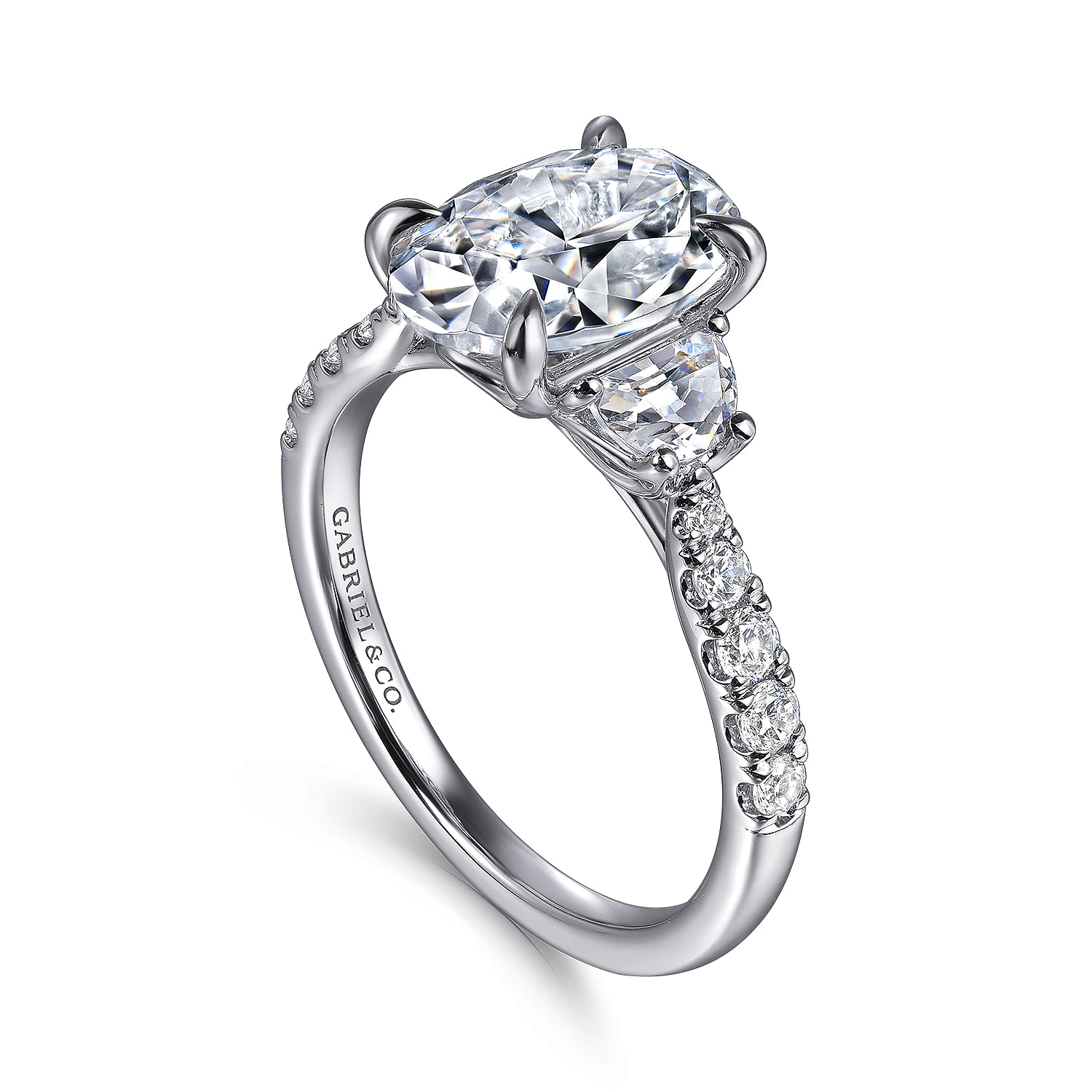Dee - 14K White Gold Oval Three Stone Lotus Diamond Engagement Ring