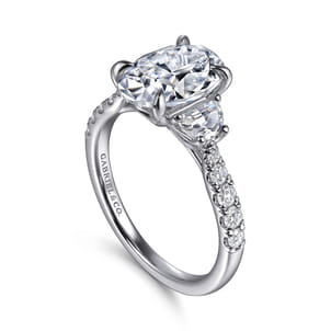 Dee - 14K White Gold Oval Three Stone Lotus Diamond Engagement Ring