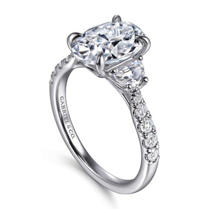 Dee - 14K White Gold Oval Three Stone Lotus Diamond Engagement Ring