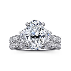 Dee - 14K White Gold Oval Three Stone Lotus Diamond Engagement Ring