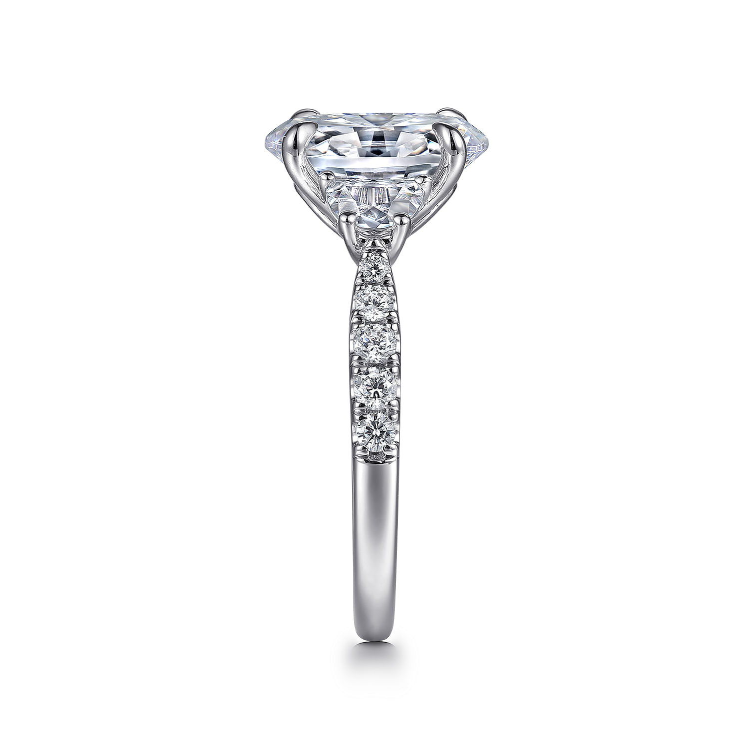 Dee - 14K White Gold Oval Three Stone Lotus Diamond Engagement Ring