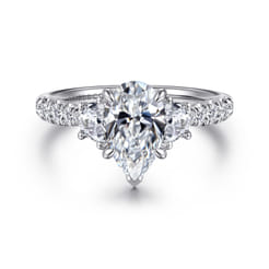 Dee - 14K White Gold Pear Shape Three Stone Lotus Diamond Engagement Ring