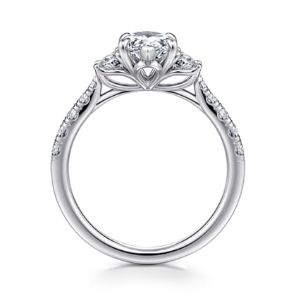 Dee - 14K White Gold Pear Shape Three Stone Lotus Diamond Engagement Ring