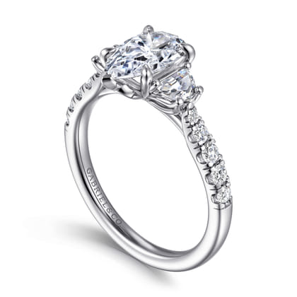 Dee - 14K White Gold Pear Shape Three Stone Lotus Diamond Engagement Ring