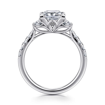Dee - 14K White Gold Princess Cut Three Stone Lotus Diamond Engagement Ring