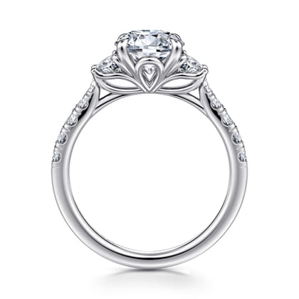 Dee - 14K White Gold Round Three Stone Lotus Diamond Engagement Ring