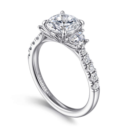 Dee - 14K White Gold Round Three Stone Lotus Diamond Engagement Ring