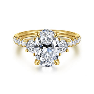 Dee - 14K Yellow Gold Oval Three Stone Lotus Diamond Engagement Ring