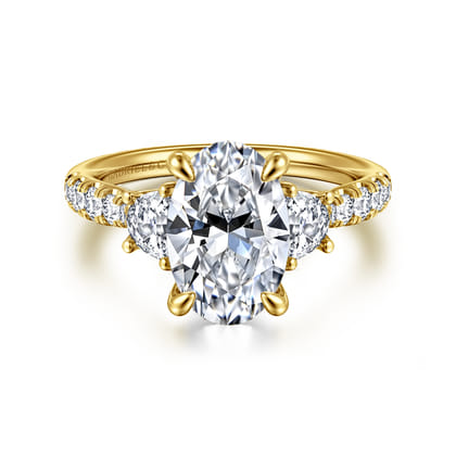 Dee - 14K Yellow Gold Oval Three Stone Lotus Diamond Engagement Ring