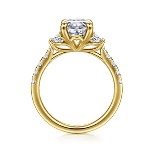 Dee - 14K Yellow Gold Oval Three Stone Lotus Diamond Engagement Ring
