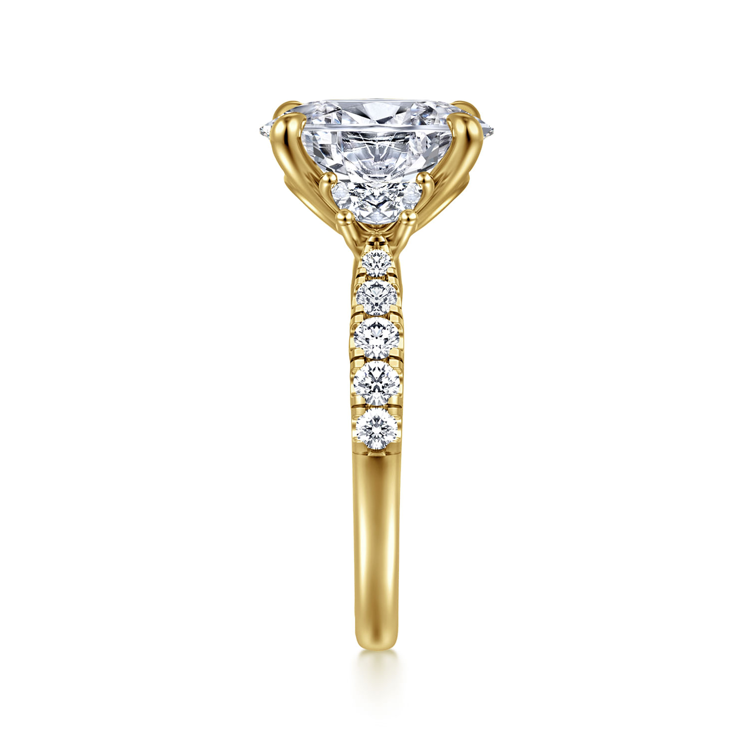 Dee - 14K Yellow Gold Oval Three Stone Lotus Diamond Engagement Ring