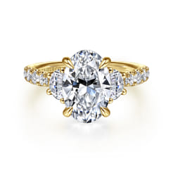Dee - 14K Yellow Gold Oval Three Stone Lotus Diamond Engagement Ring