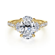 Dee - 14K Yellow Gold Oval Three Stone Lotus Diamond Engagement Ring