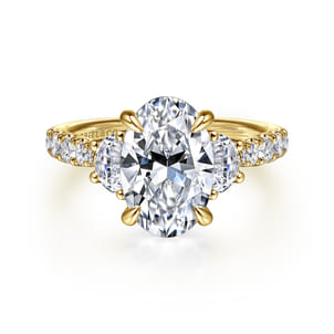 Dee - 14K Yellow Gold Oval Three Stone Lotus Diamond Engagement Ring