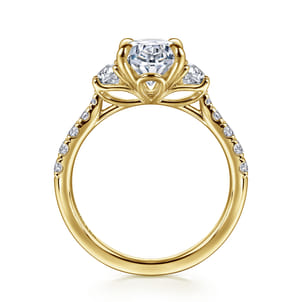 Dee - 14K Yellow Gold Oval Three Stone Lotus Diamond Engagement Ring