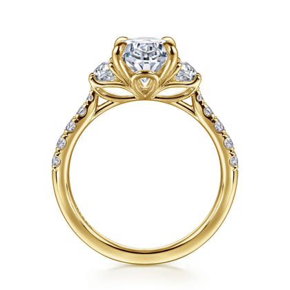 Dee - 14K Yellow Gold Oval Three Stone Lotus Diamond Engagement Ring