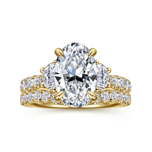 Dee - 14K Yellow Gold Oval Three Stone Lotus Diamond Engagement Ring