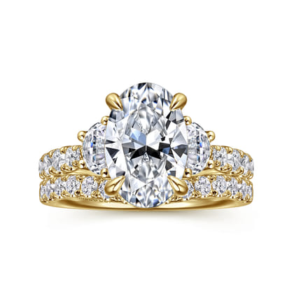 Dee - 14K Yellow Gold Oval Three Stone Lotus Diamond Engagement Ring