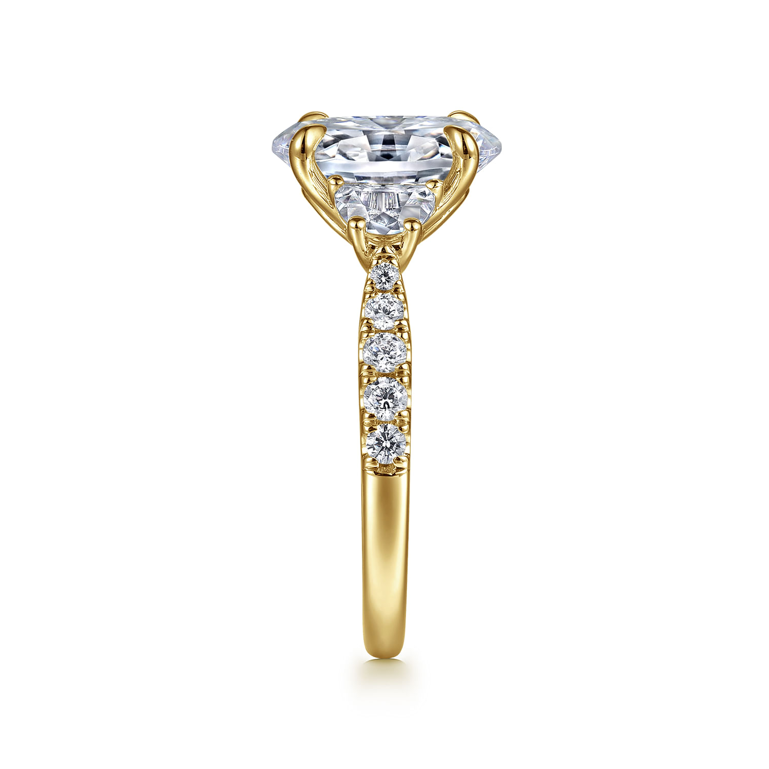 Dee - 14K Yellow Gold Oval Three Stone Lotus Diamond Engagement Ring