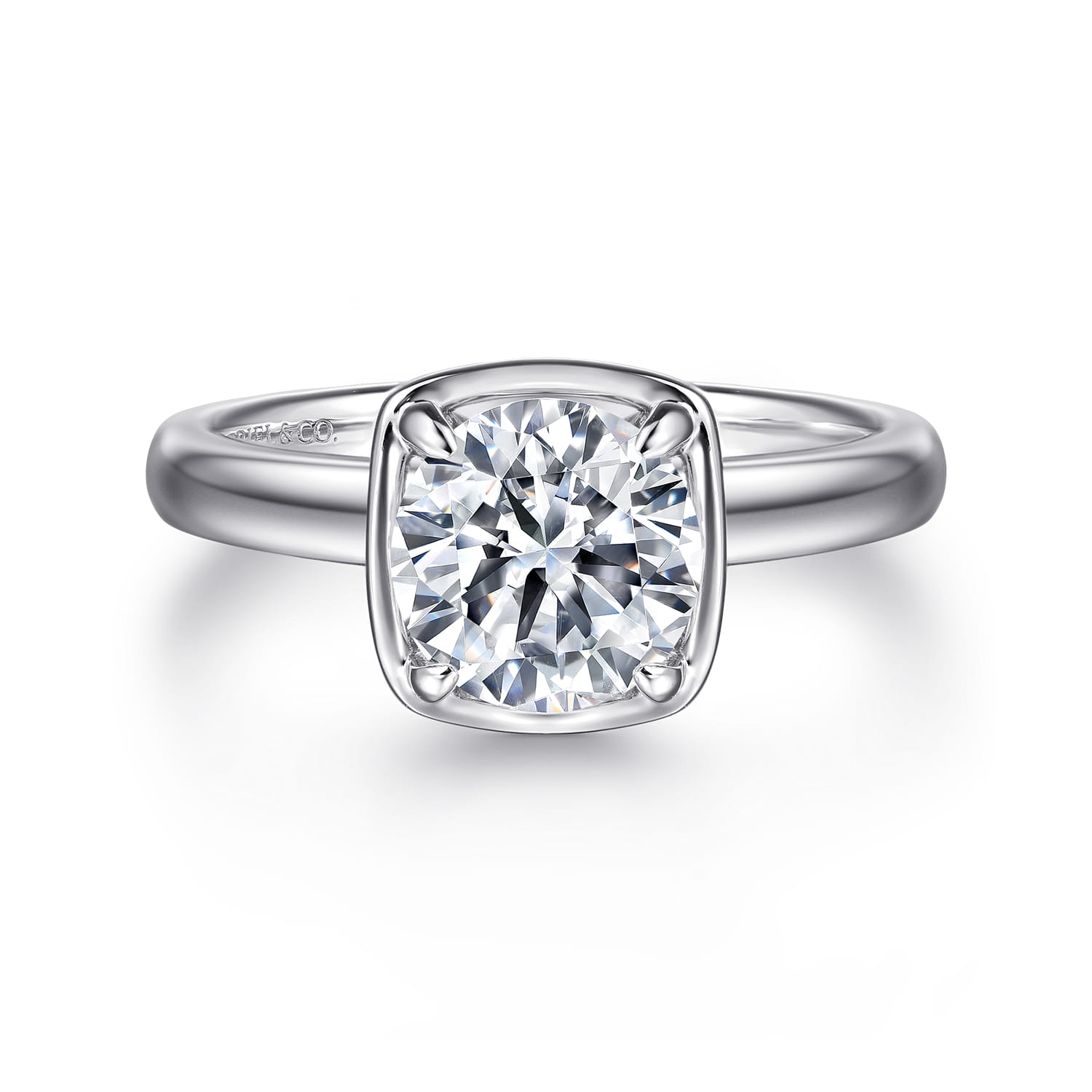 Deedie - 14K White Gold Bezel Prong Round Diamond Engagement Ring