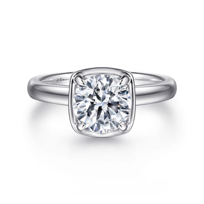 Deedie - 14K White Gold Bezel Prong Round Diamond Engagement Ring