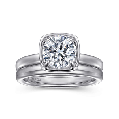 Deedie - 14K White Gold Bezel Prong Round Diamond Engagement Ring