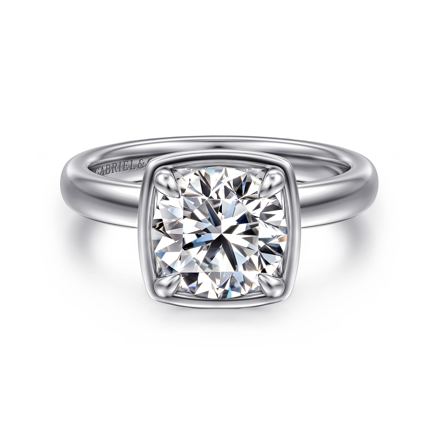 Deedie - 14K White Gold Bezel Prong Round Diamond Engagement Ring