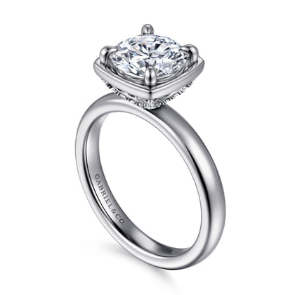 Deedie - 14K White Gold Bezel Prong Round Diamond Engagement Ring