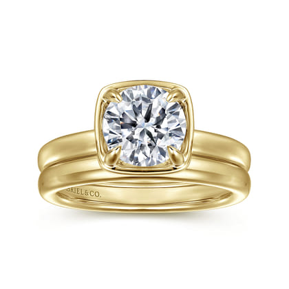 Deedie - 14K Yellow Gold Bezel Prong Round Diamond Engagement Ring