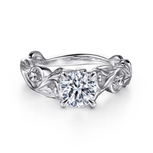 Deigna - 14K White Gold Split Shank Round Diamond Engagement Ring