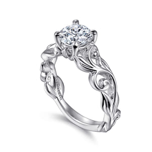 Deigna - 14K White Gold Split Shank Round Diamond Engagement Ring