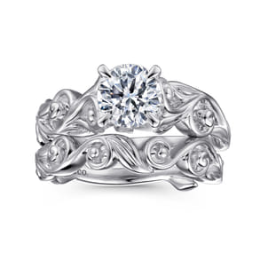 Deigna - 14K White Gold Split Shank Round Diamond Engagement Ring