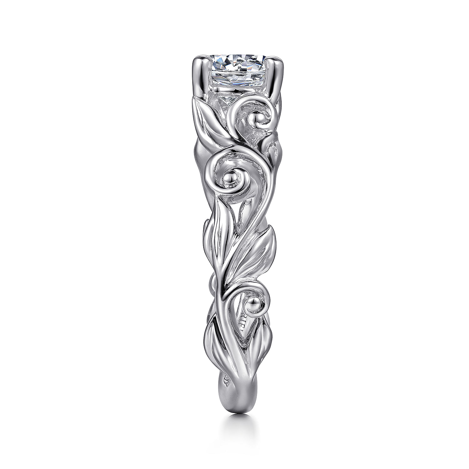 Deigna - 14K White Gold Split Shank Round Diamond Engagement Ring
