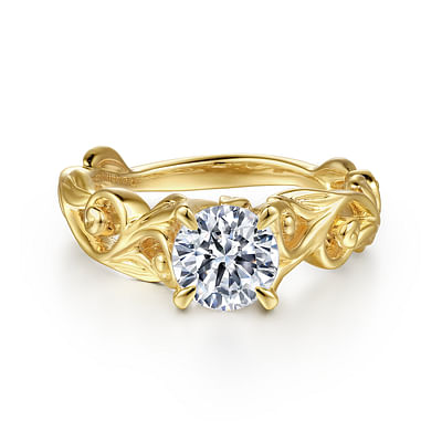 Deigna - 14K Yellow Gold Split Shank Round Diamond Engagement Ring