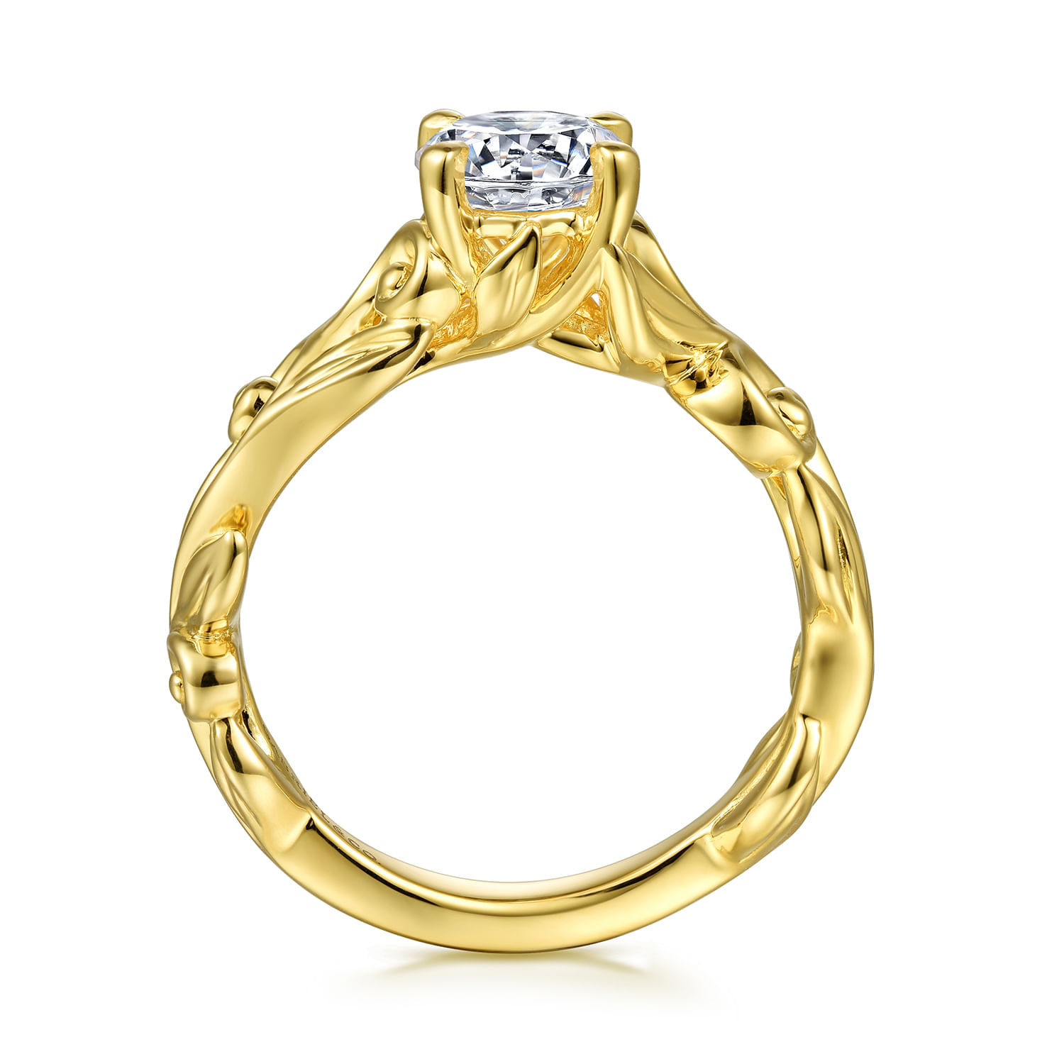 Deigna - 14K Yellow Gold Split Shank Round Diamond Engagement Ring