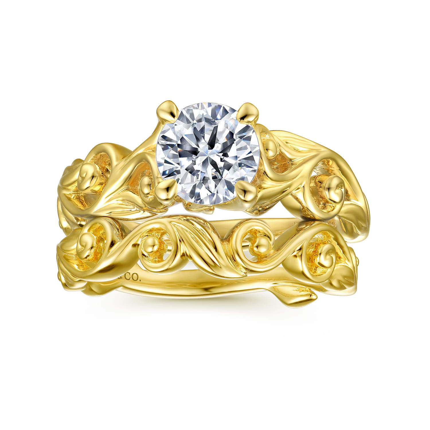 Deigna - 14K Yellow Gold Split Shank Round Diamond Engagement Ring