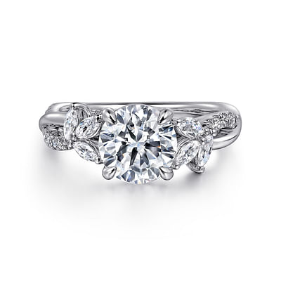 Deisha - 14K White Gold Split Shank Round Diamond Engagement Ring