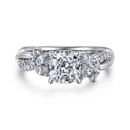 Deisha - 14K White Gold Twisted Cushion Cut Diamond Engagement Ring