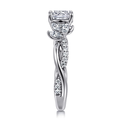 Deisha - 14K White Gold Twisted Cushion Cut Diamond Engagement Ring