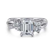Deisha - 14K White Gold Twisted Emerald Cut Diamond Engagement Ring