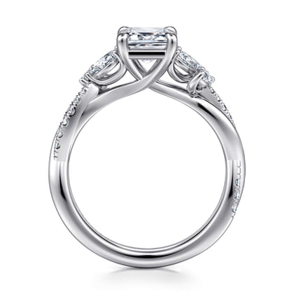 Deisha - 14K White Gold Twisted Emerald Cut Diamond Engagement Ring