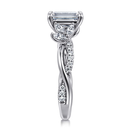 Deisha - 14K White Gold Twisted Emerald Cut Diamond Engagement Ring