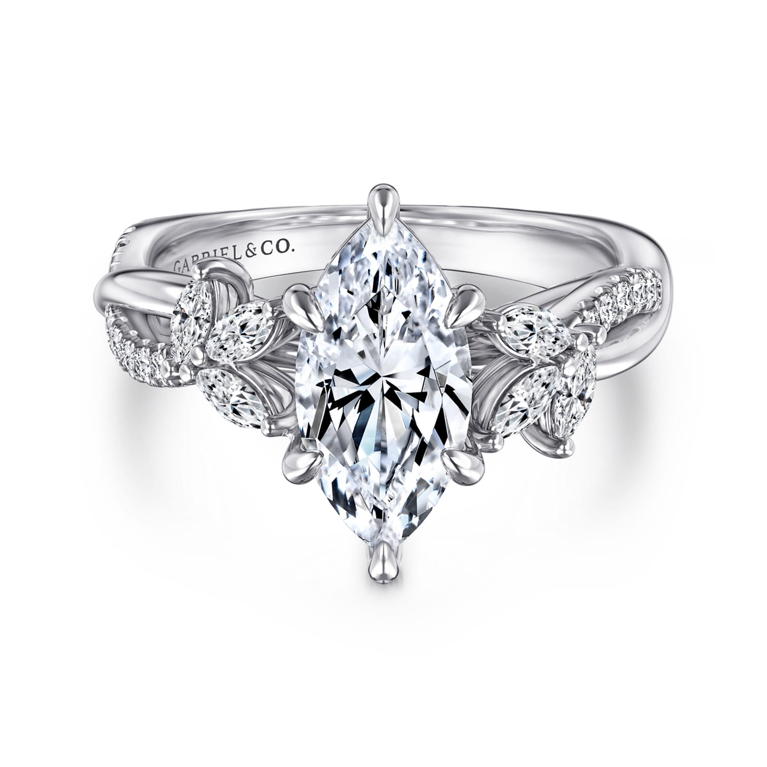 Deisha - 14K White Gold Twisted Marquise Shape Diamond Engagement Ring