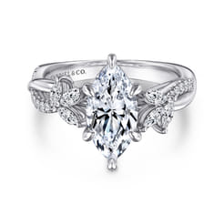 Deisha - 14K White Gold Twisted Marquise Shape Diamond Engagement Ring