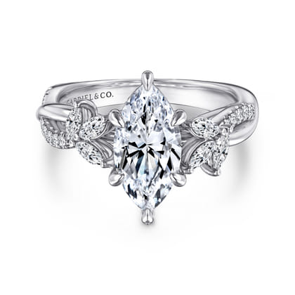 Deisha - 14K White Gold Twisted Marquise Shape Diamond Engagement Ring