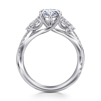 Deisha - 14K White Gold Twisted Marquise Shape Diamond Engagement Ring