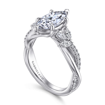 Deisha - 14K White Gold Twisted Marquise Shape Diamond Engagement Ring